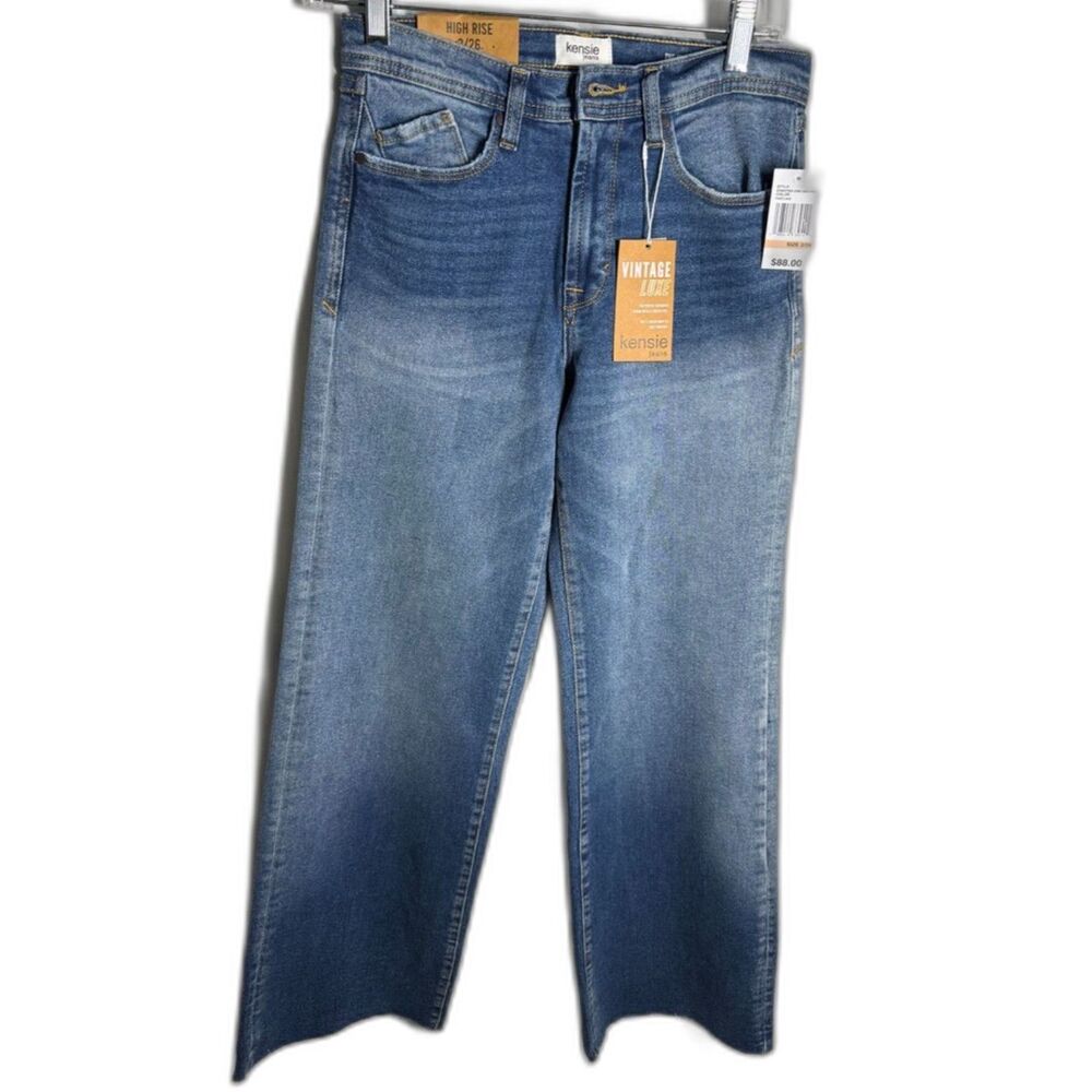 Kensie The Kaya High Rise Wide Leg Jeans Women’s 2/26 Medium Wash Raw Hem